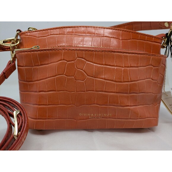 Divina Firenze Lilla Snake Skin Leather Papaya Convertible Handbag - Picture 2 of 8